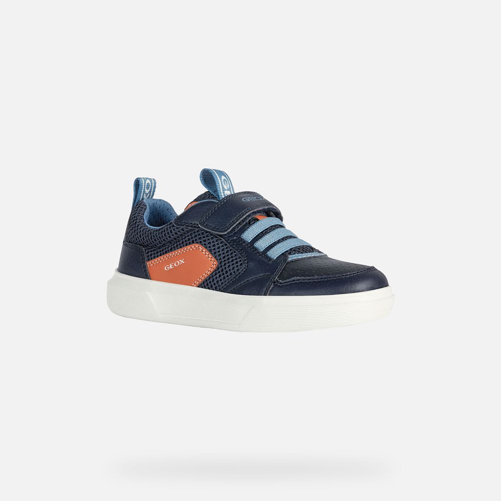 Basket Geox Nettuno - Bleu Marine/Orange - Garcon 640895-AZQ